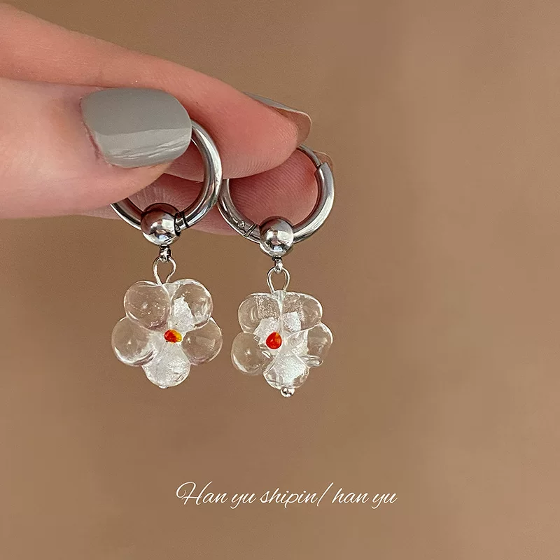 Brand transparent cute fashionable earrings, flowered, 2023 collection, simple and elegant design
