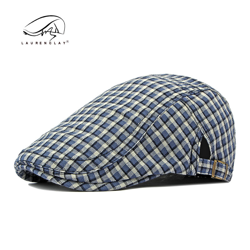 Japonés retro Plaid sombrero delantero de primavera y verano Delgado transpirable boina enarbolada hombres británico retro pintor sombrero