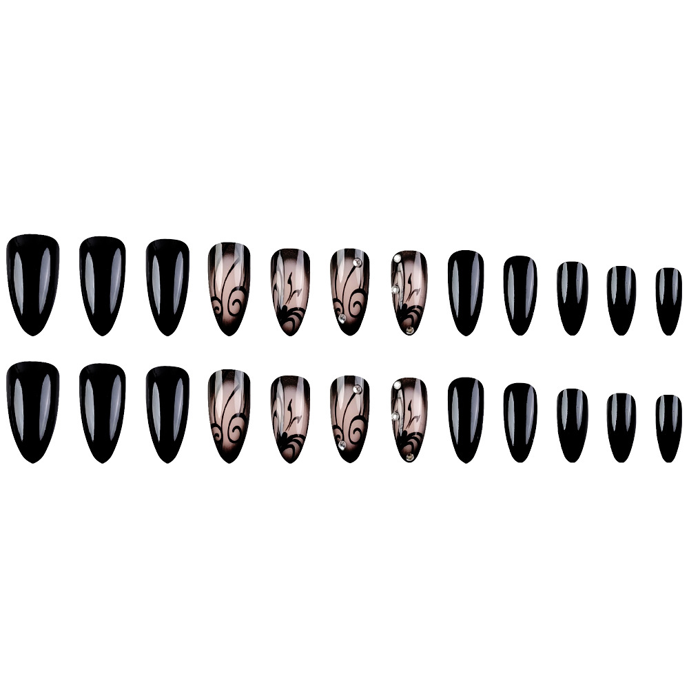 Comercio exterior oscuro vid diamante usar uñas 24 piezas calientes almendras uñas manicure blanqueamiento uñas falsas lotes mixtos