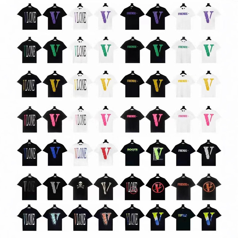 Cross-border Foreign Trade Correct Version VLONE Big V American Street Tide Casual Loose Crewneck Men's and Women's Short-sleeved T-shirt Tide