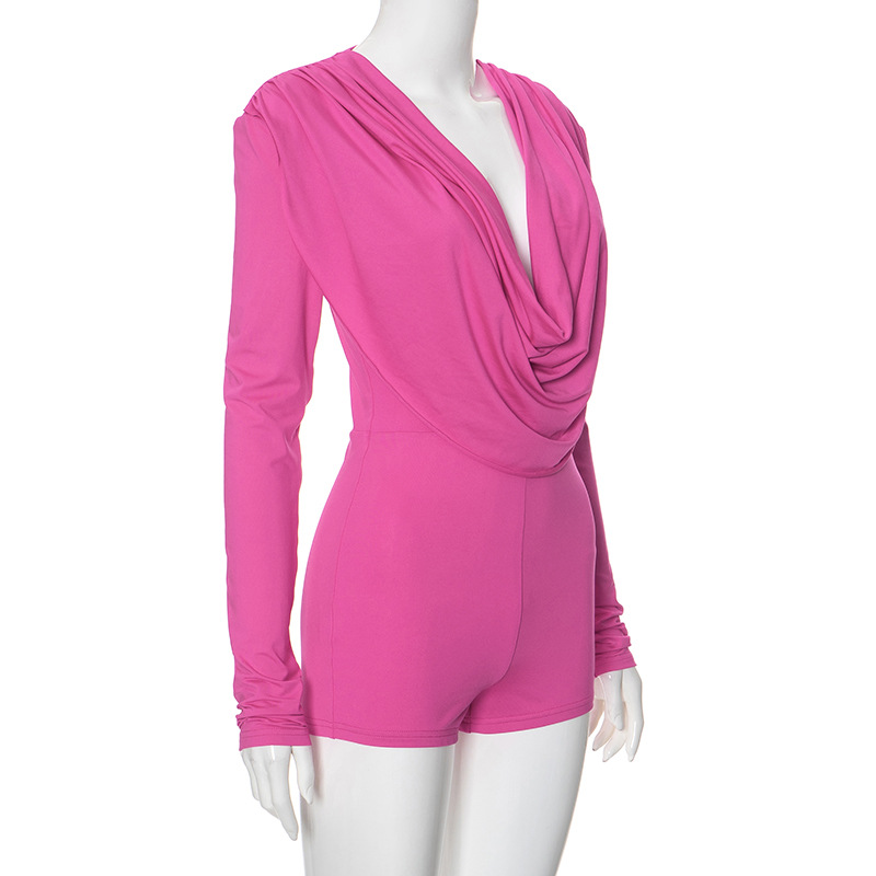 Women Clothing Sexy Swing Collar Sexy Tight Long Sleeve Romper