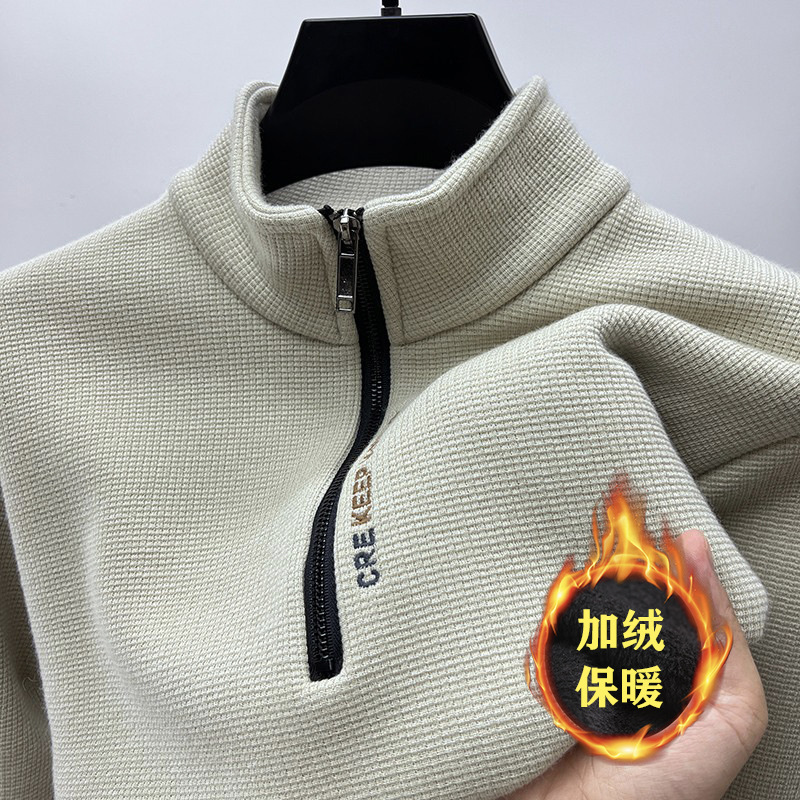 Vertical collar fleece-lined thickened zipper sweater men's 2024 autumn and winter new high-end warm long sleeve outer wear top Vertical collar fleece-lined thickened zipper sweater men's 2024 autumn and winter new high-end warm long sleeve outer wear top