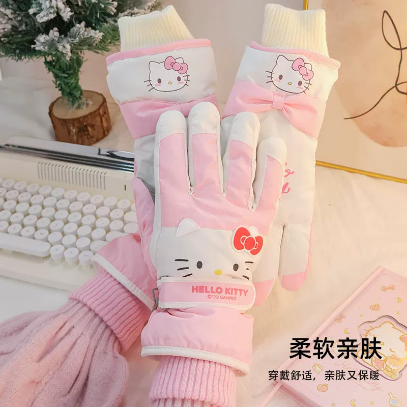 Hello kitty, подлинные мультяшные ветронепроницаемые тёплые перчатки для взрослых, крем для рук, для подростков