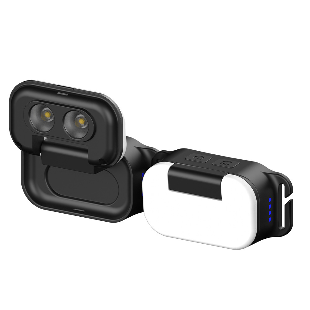 Transfronterizo nuevo USB de carga luz reflector COB faro camping montado en la cabeza de luz roja y azul parche faro