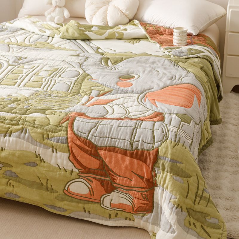Spring and Autumn 10-Layer Gauze Blanket, Cartoon Design, All-Cotton Towel Quilt – Thickened Single & Double Puff-Style Comforter, Pure Cotton, Compact Size for Kids