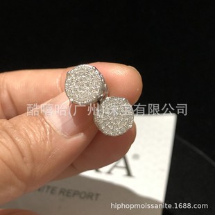 Factory selling wholesale Amazon sterling silver plated 18K gold inlaid Moussan hip hop earrings men and women hip hop Moussan earrings