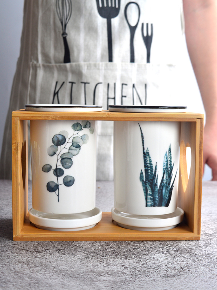 Cupboard Ceramic Storage Multi-functional Chopsticks Holder Household Item Rack Chopstick Basket Easy-to-clean Drainable Tableware Storage Tub