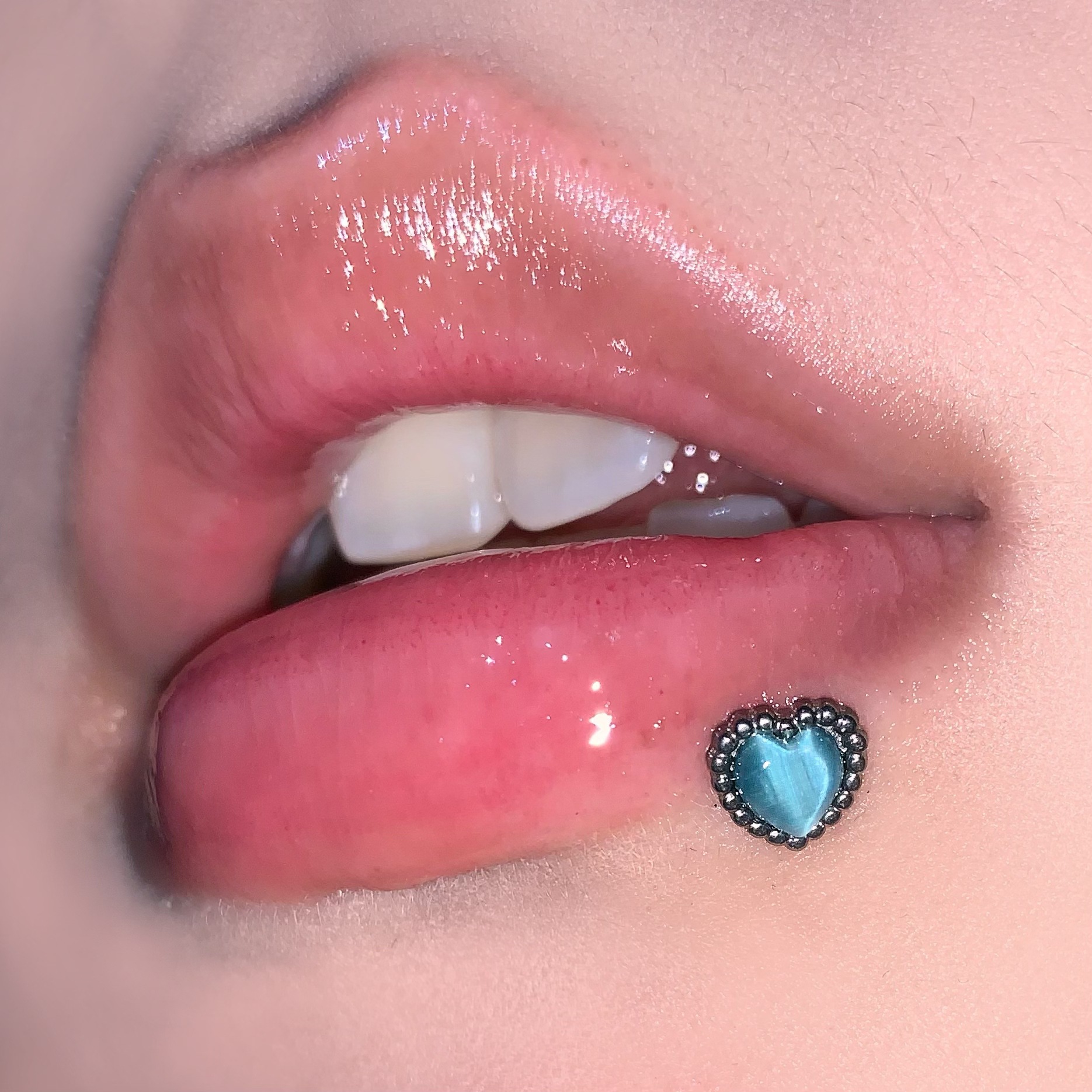 Labret stud lip piercing jewelry styling detail