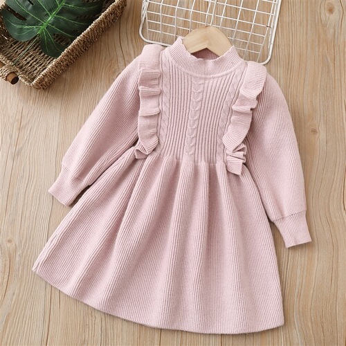 Winter  New Girls' Fleece Dress Sweet Style Dress for Girls with Thickenable Knitted Dress