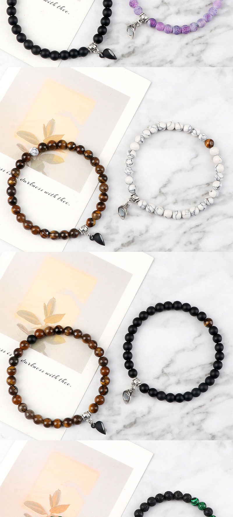 Couple Beaded Magnetic Bracelets With Heart Shaped Buckle Set_voghion.com