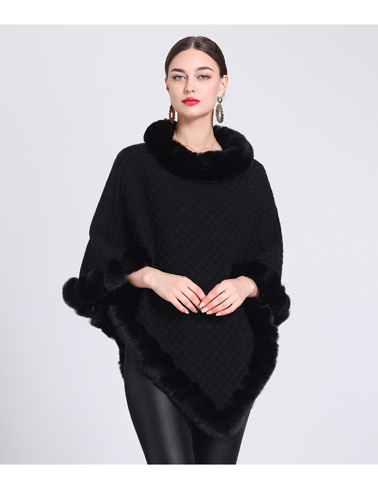 Pelzkragen Cape Cape Damen Strickpullover Pullover Cape Mantel_voghion.com