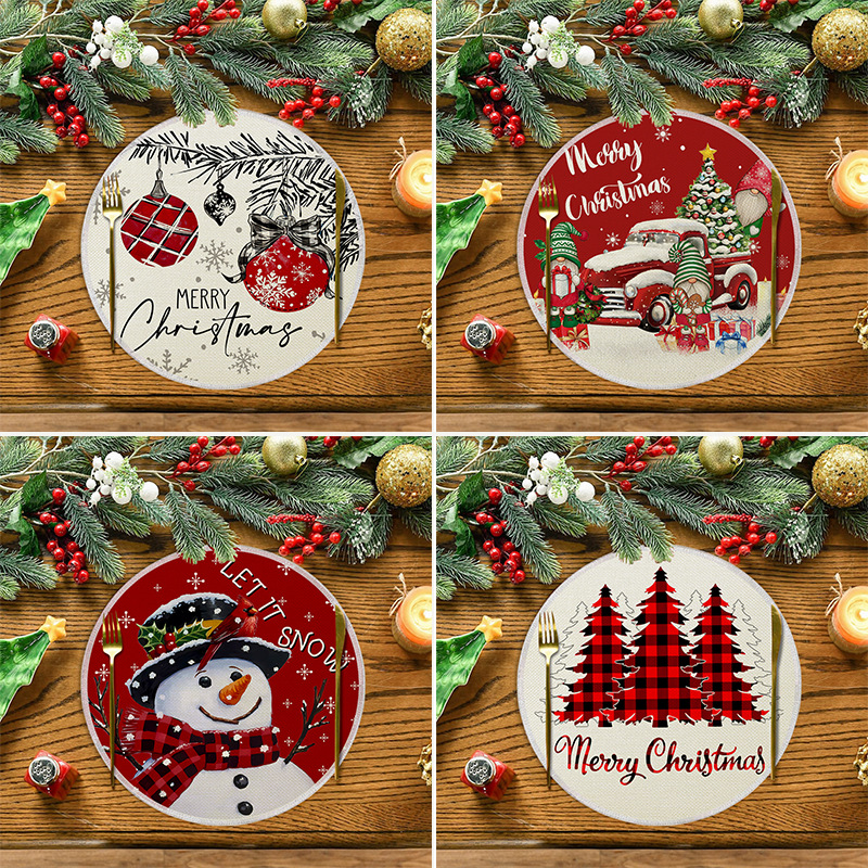 Hot Selling New Christmas Round Linen Stain-Resistant Tableware Heat Insulation Mat Simple Decorative Restaurant Western_voghion.com