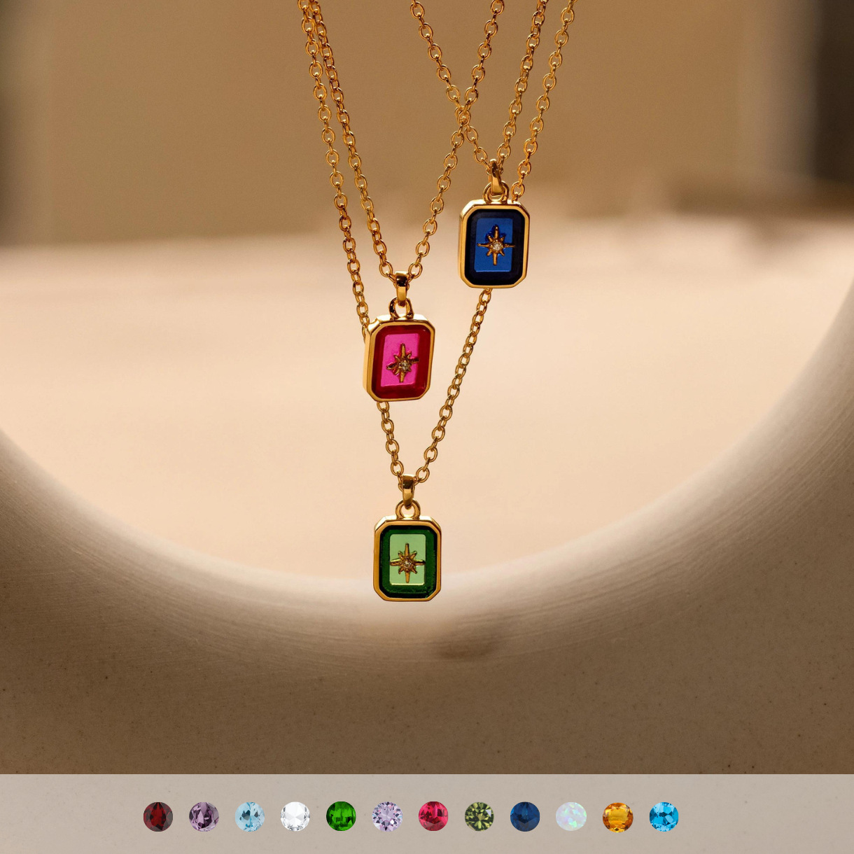 Collar Colgante de Estrella Polar con Piedra de Nacimiento, Acero de Titanio
