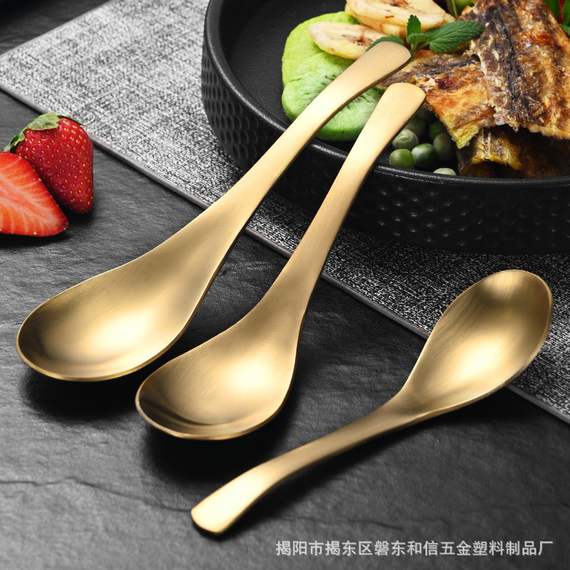 レトロ304ステンレススプーン韓国式スープスプーン食事スプーン砂光鍋食器|undefined