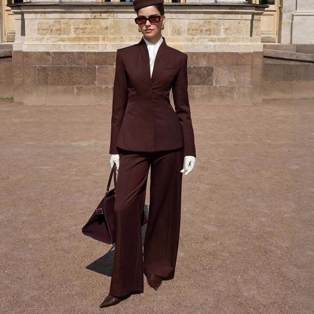 2025 Autumn New Cross-Border European and American Commuting Style Goddess Professional Slim Suit Long-Sleeved Jacket Loose Wide-Leg Suit