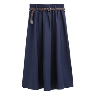Summer New College Style Fresh Art A- line Skirt All-match Mid-length Skirt Women's Belt