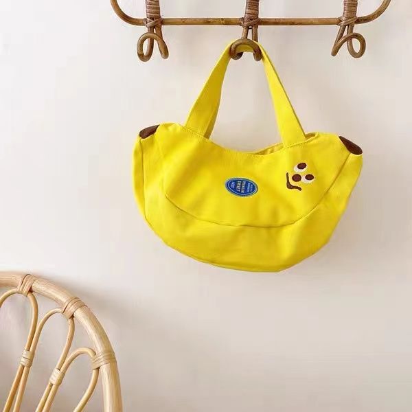 Cute and Playful Banana Bag with Cartoon Embroidery, Canvas Bag, Convenient Handbag for Office Workers, Portable Bag for Moms When Going Out Cute and Playful Banana Bag with Cartoon Embroidery, Canvas Bag, Convenient Handbag for Office Workers, Portable Bag for Moms When Going Out