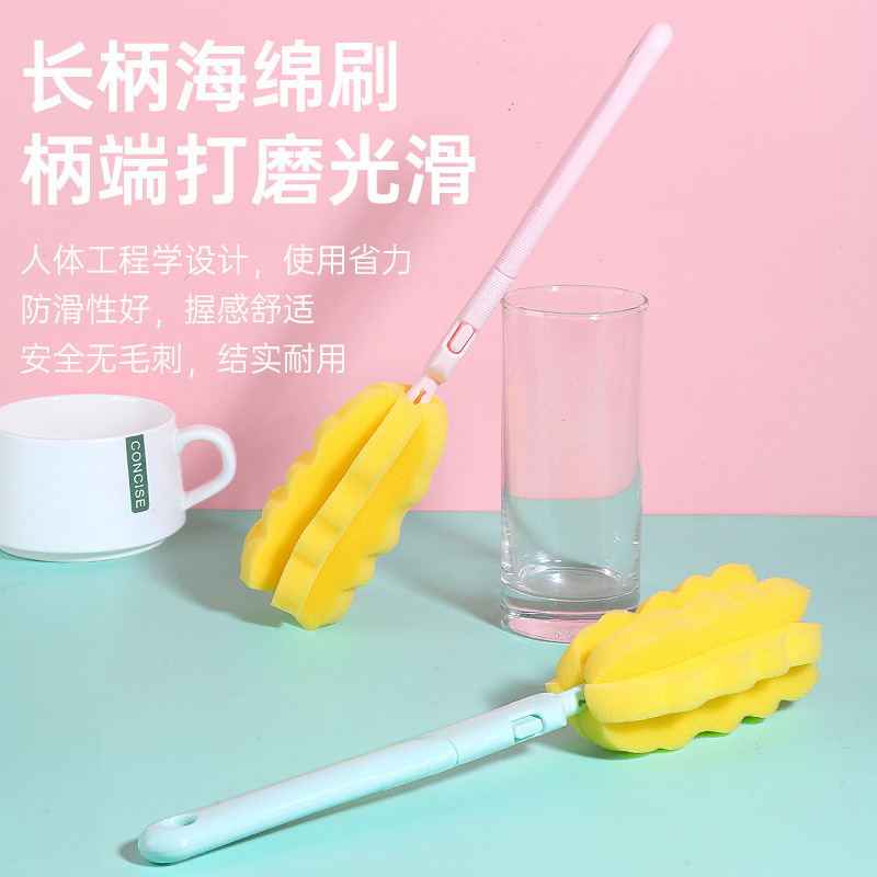 Cepillo de botella de bebé esponja plegable Cepillo de limpieza de botella de bebé Cepillo de taza de mango largo Cepillo de reemplazo de cabeza de cepillo 2pcs