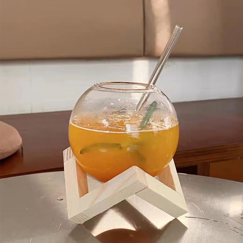 Vaso de vidrio esférico creativo de alto valor visual de la atmósfera de pollo taza de agua de burbujas creativa taza de bebida fría de jugo