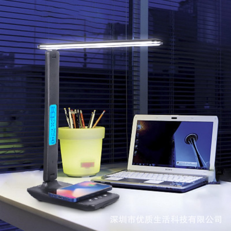 Lámpara de Escritorio LED 10W con Carga Inalámbrica Pantalla LCD y Atenuación Táctil para Estudio