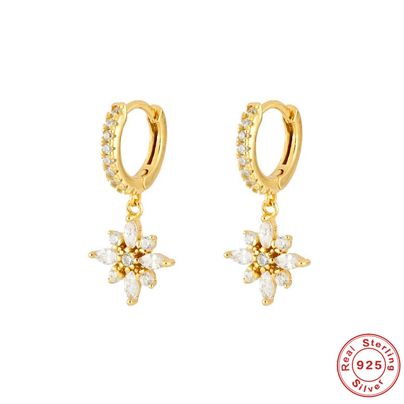 Casual, Daily, Date Occasion 925 Sterling Silver Material 1 Pair 925 Sterling Silver Zircon Flower Drop Earrings