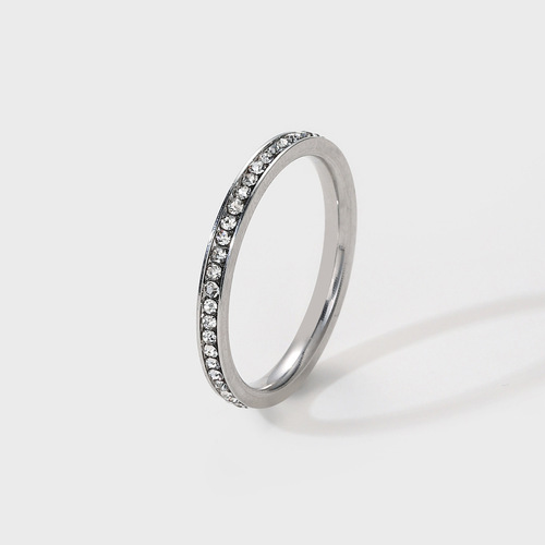 European and American cross-border titanium steel ring design niche diamond-set ultra-fine 2mm couple ring stainless steel jewelry for women