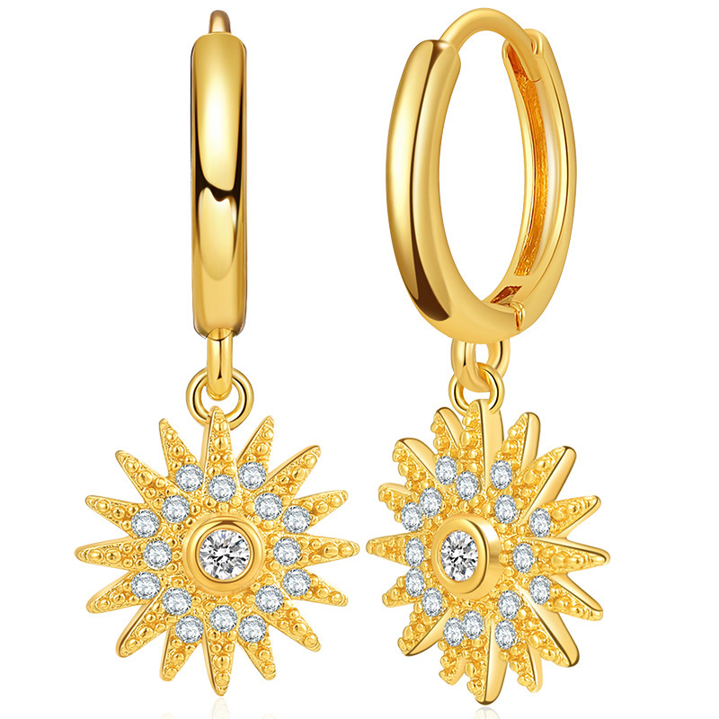 Copper Gold Plated Creative Zircon Sun Earrings display picture 2