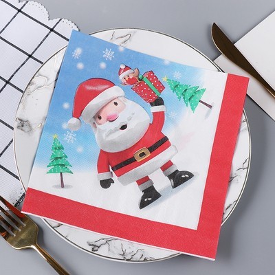 国境を越えたクリスマスの祝日装飾プリントナプキンヘラジカのティッシュパーティー赤いお祝いプリントティッシュ卸売り|undefined