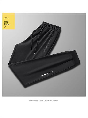 Summer Ice Silk Men's Casual Pants Quick-Dry Sports Pants Thin High-Elastic Air-Conditioning Pants Straight Leg Korean Style Trendy