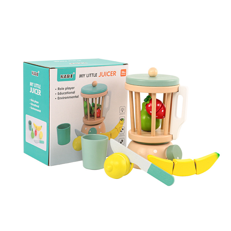 Juicer de fruta de simulación para niños juego de rol casa juguete de madera coordinación mano-ojo corte de fruta