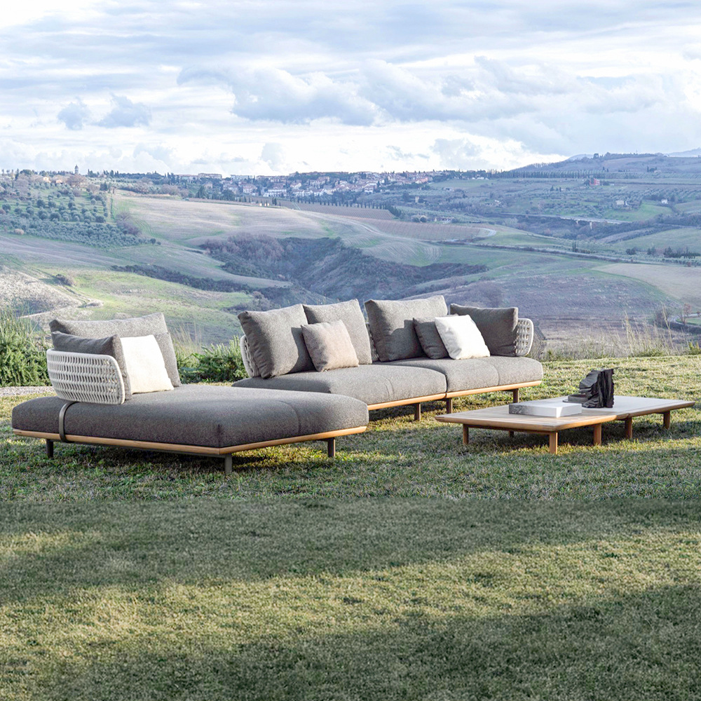 Combinación de muebles de madera de teca al aire libre de ocio al aire libre de madera sólida anticorrosiva a prueba de lluvia y protección solar de sofá de madera de patio villa image 3