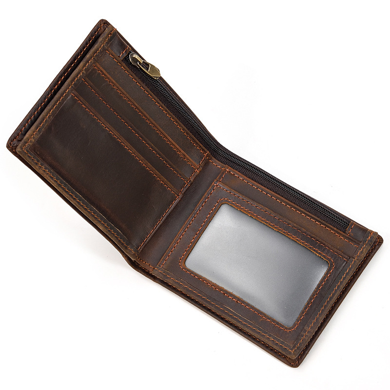 European and American Men's Genuine Leather Wallet Crazy Horse Leather Horizontal Wallet Top Layer Cowhide Coin Purse Classic Style Two-fold Wallet European and American Men's Genuine Leather Wallet Crazy Horse Leather Horizontal Wallet Top Layer Cowhide Coin Purse Classic Style Two-fold Wallet