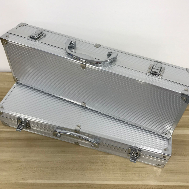 Nuevo acero inoxidable parrilla de aluminio conjunto de caja de parrilla de horquilla combinación de tenedor de pala clips de etiqueta parrilla de camping BBQ set