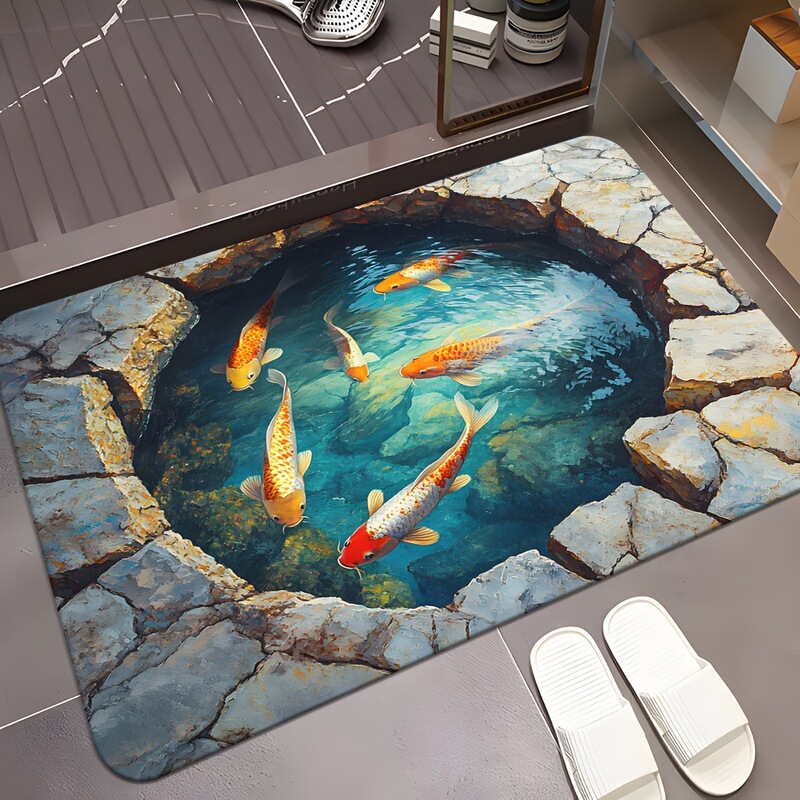 クロスボーダー3d錦鯉浴室マット全店舗風呂場入り口転倒防止マット吸水滑り止め珪藻泥マット|undefined