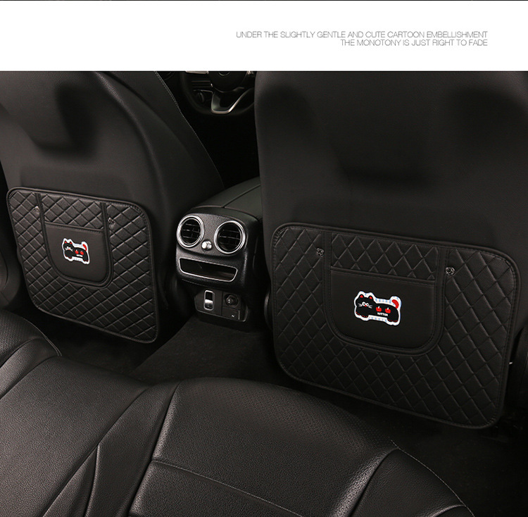 Quilted Embroidered Two-Color Cat Car Seat Back Anti-Kick Pad Car Seat Back Anti-Fouling Pad Anti-Dirty Pad with Storage Bag