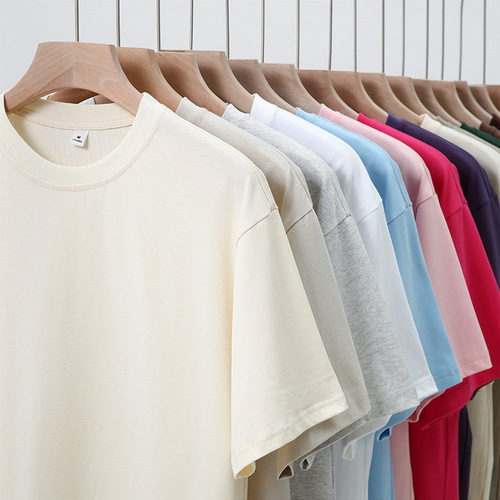 230g pure cotton short-sleeve T-shirt for men and women, couple's matching summer basic round neck loose Japanese style base shirt T-shirt q