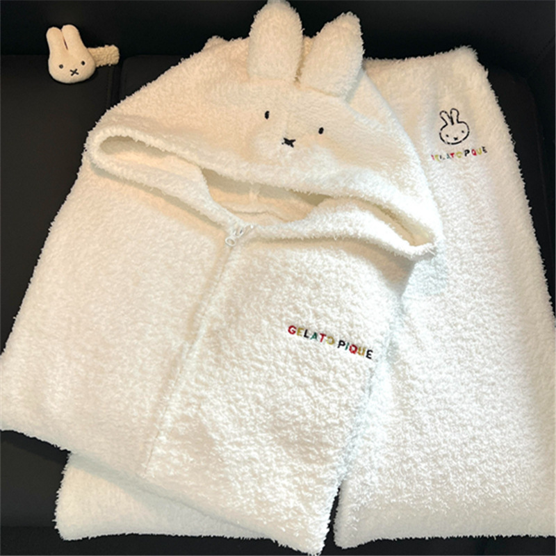 Soft and Cute Plush Miffy Rabbit Knitted Half-Velvet Pajamas for Women, Winter Plus Size Home Wear Set