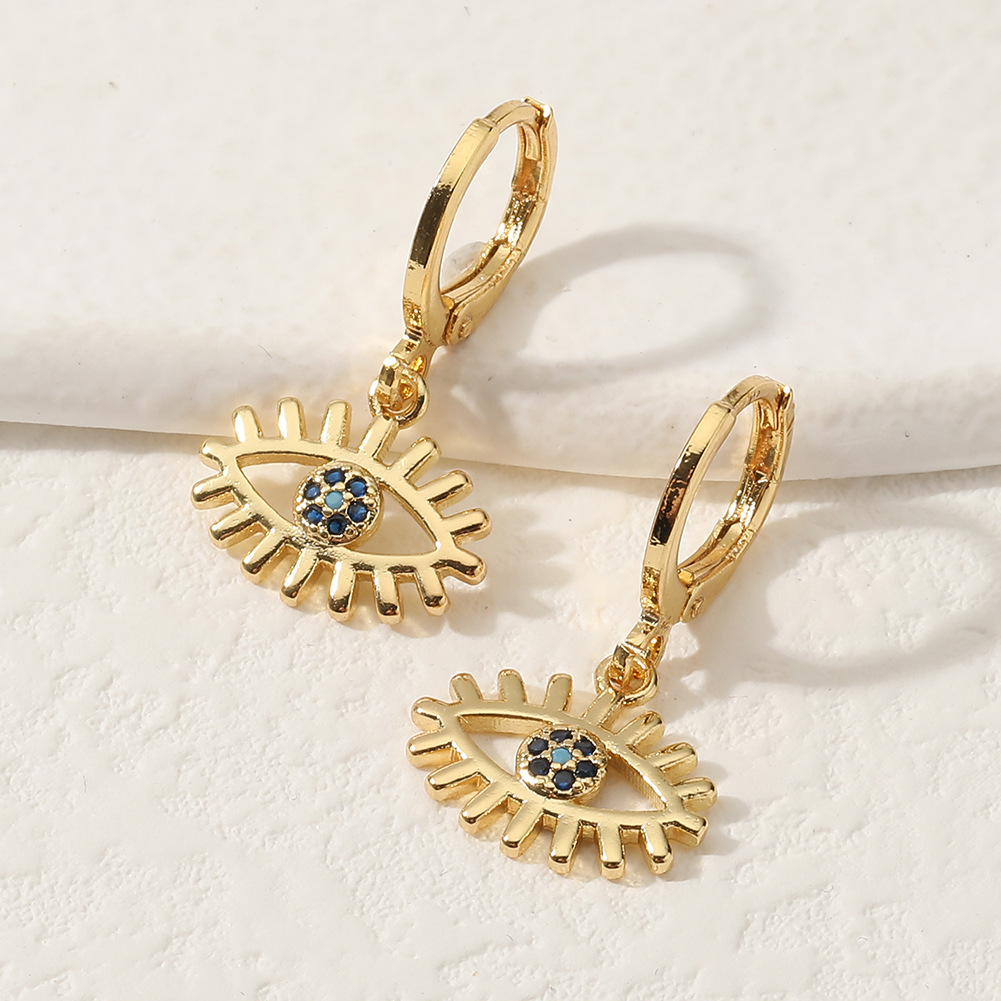 4g Weight Zircon Inlay Material Drop Earrings Classification Daily Occasion Copper Material Devil'S Eye, Moon, Fish Bone Pattern Women'S Gender Inlay Design Fashion Style Fashion Devil's Eye Moon Fish Bone Copper Drop Earrings Inlay Zircon Copper Earrings 25