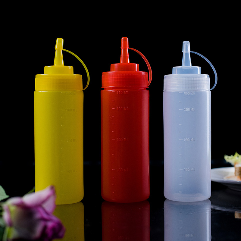 Botella de condimento botella de salsa de ensalada de plástico salsa de tomate botella de exprimido botella de condimento de barbacoa botella de salsa botella de condimento de olla de aceite