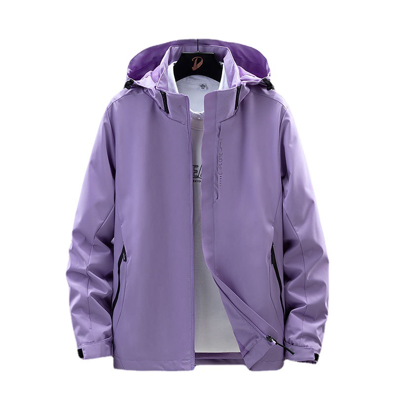 Hombres y mujeres al aire libre de una sola capa pareja delgada de otoño deportiva impermeable chaqueta impermeable sombrero extraíble ocio