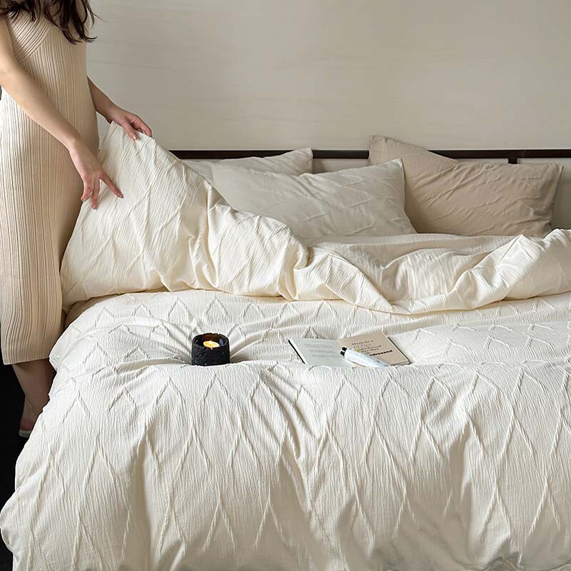 Japanese-style Class A- Silent Style Cotton Three-dimensional Jacquard Four-piece Set Cotton Advanced Sense Homestay Style Bedding Kit Wholesale 1 Japanese-style Class A- Silent Style Cotton Three-dimensional Jacquard Four-piece Set Cotton Advanced Sense Homestay Style Bedding Kit Wholesale 1