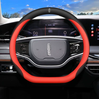 D Special Car Interior Modified – Steering wheel cover - lincoln-type-d-black-and-red-ultra-thin-model-with-car-logo-default