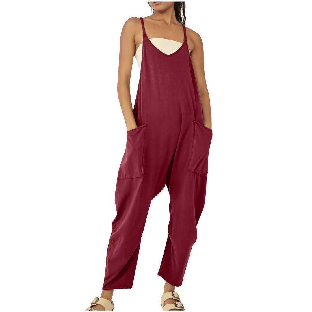 2022 mujeres europeas y americanas ropa Amazon tamaño estación independiente popular color sólido cremallera parche bolsa Sling jumpsuit grasa cadera Pantalones