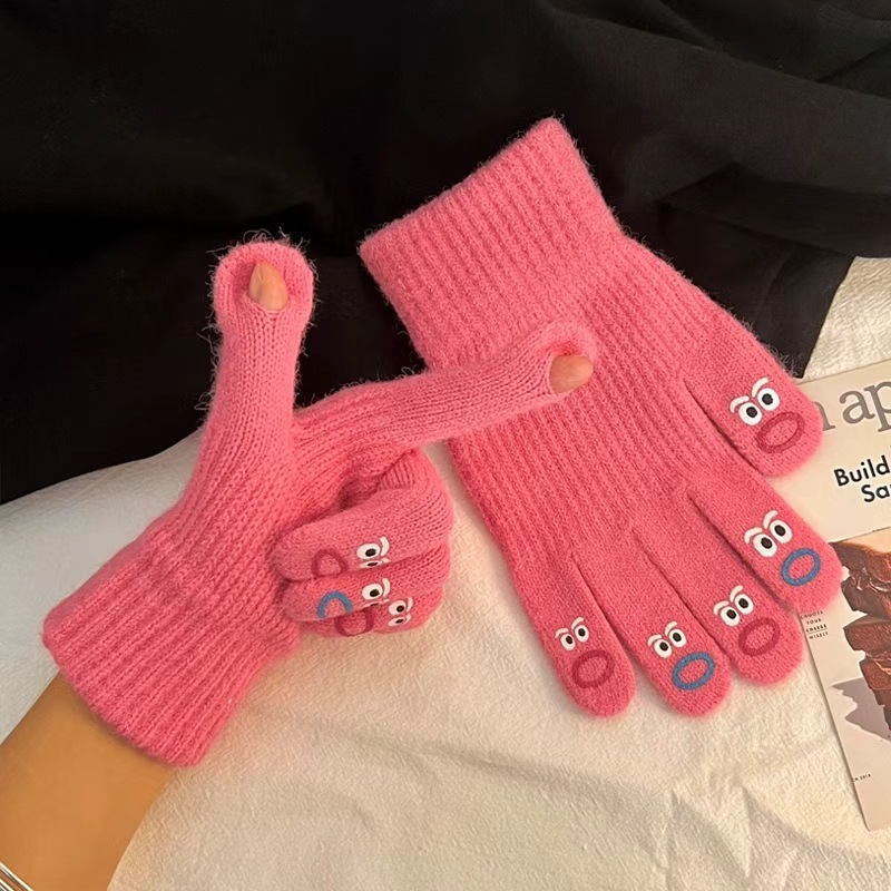 かわいい冬の女性用手袋、タッチスクリーンニット、防寒、保温、5本指サイクリング、学生用ウールゲーム、クロスボーダー手袋|undefined