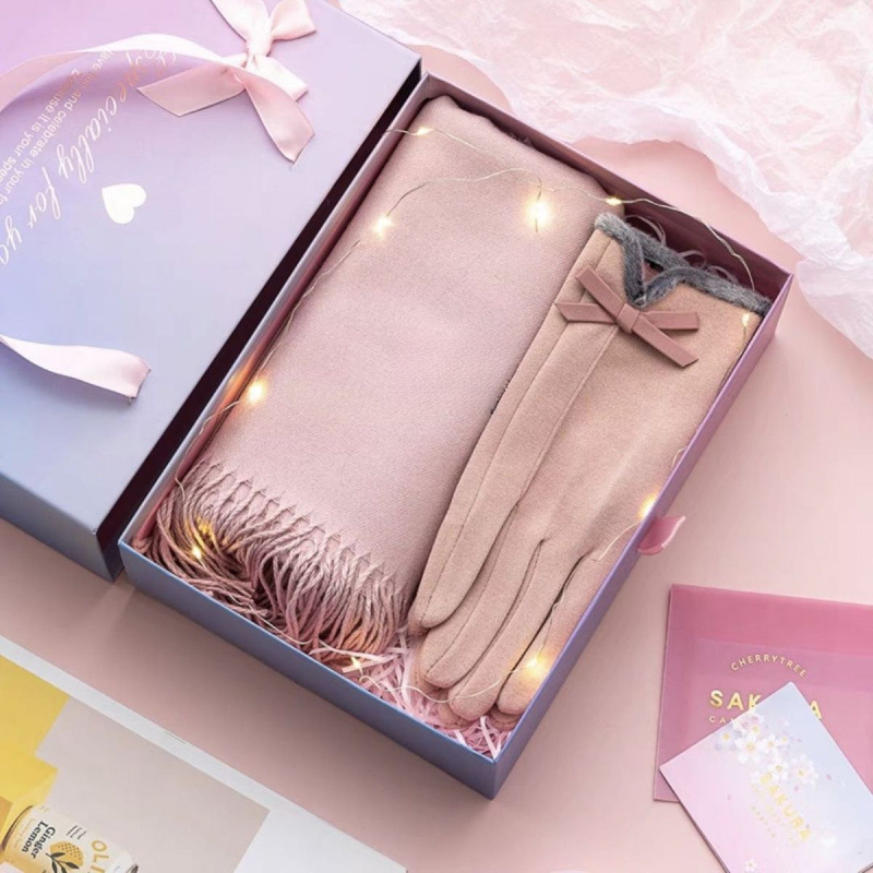 Pink scarf + german velvet gloves + brooch