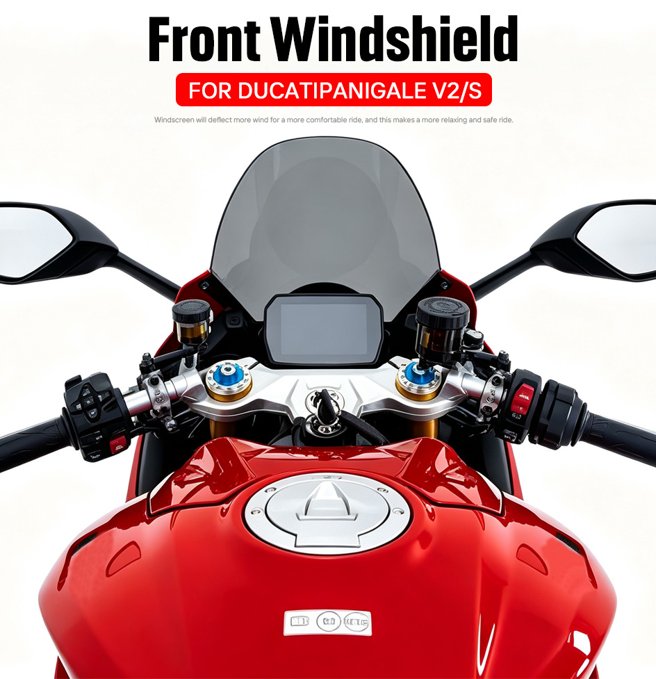 Suitable for Ducati Panigalev2 Modified Windshield, Heightened Racing Windscreen Glass Visor 25-26