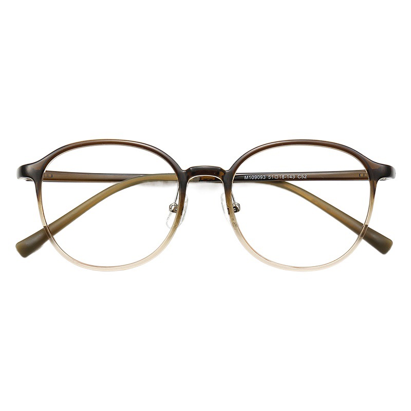 韓国系超軽量trメガネ近視女性には、度数の素顔が白いグラデーションカラーの透明な鏡枠茶色の鏡フレームがあります。