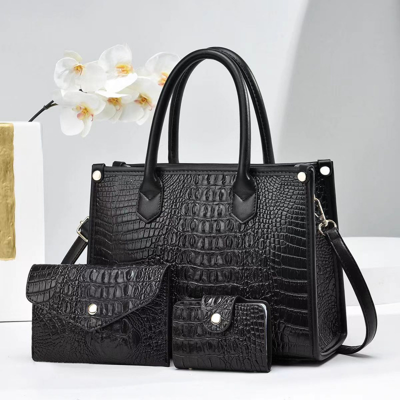 Bolsas de tres piezas para niños, bolsas de piel brillante, patrón de cocodrilo coreano, bolsas de nuevo estilo simples, bolsas de mano de mujer.