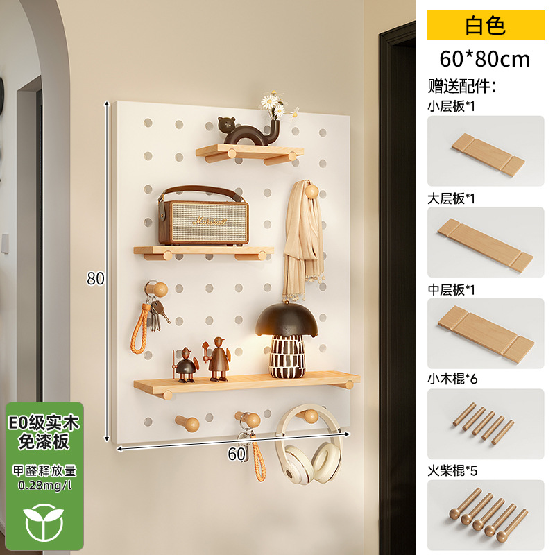 Hoyo de madera de color nuez hoyo tablero estante de madera sólida pared de modelado puerta de entrada de la casa pared detrás de la decoración estante de exhibición