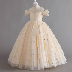 Cross-border girl's high-end dress, off-shoulder children's dress, ballgown princess dress, runway piano performance evening dress